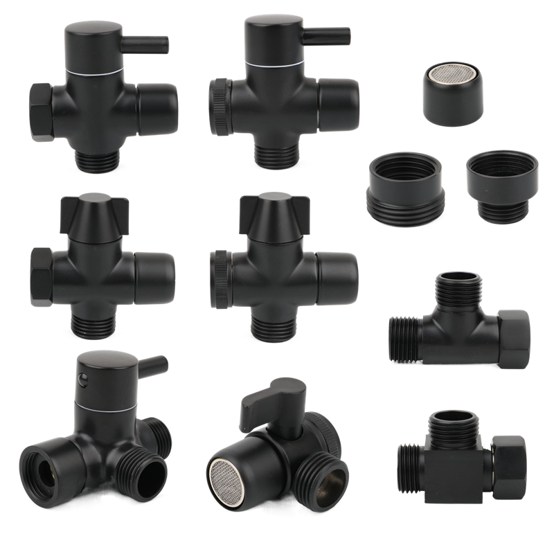 Shower Valve Cartridge - Schwarzer Messing-Duscharm-Adapter G1/2 Zoll G3/4 Duschumstellventil
